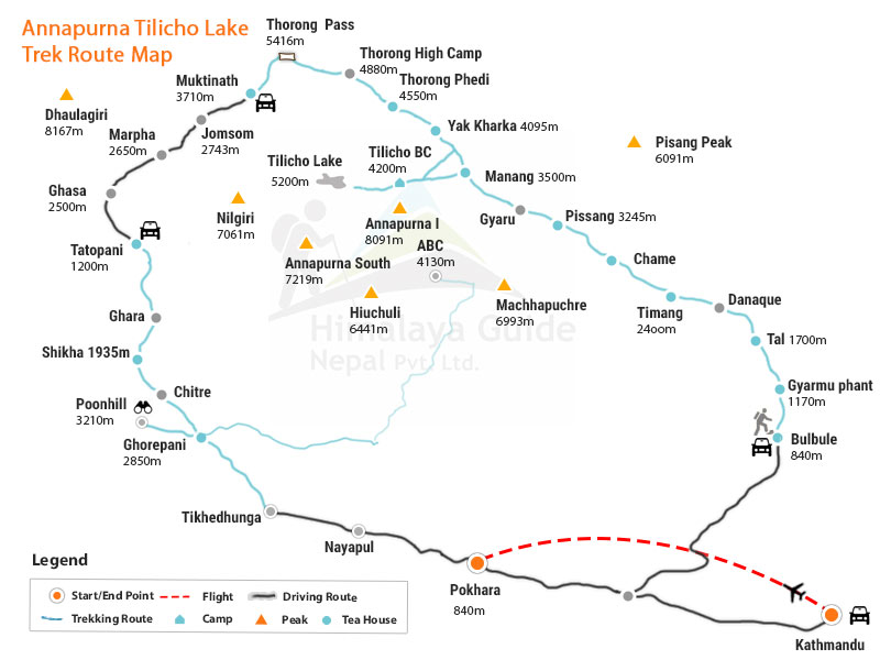 Annapurna Tilicho Lake Trek Map
