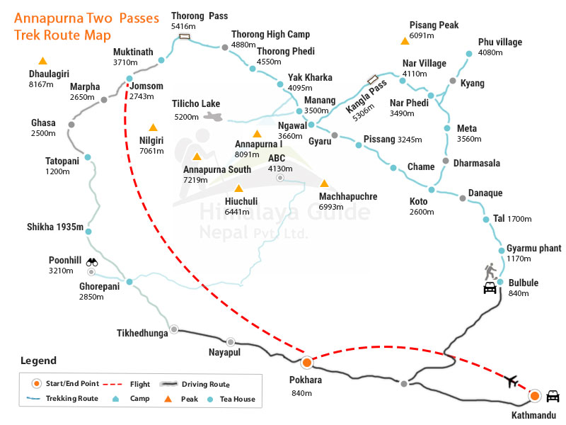 Annapurna Two Passes Trek Map