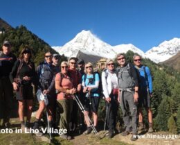 Group Photo in Lho Village with Mt. Manaslu Background