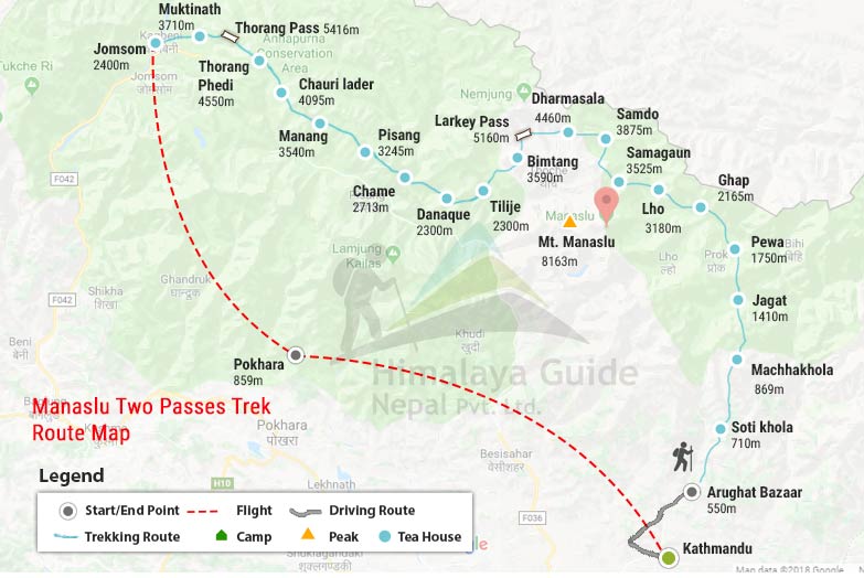 Manaslu Two Passes Trek Map