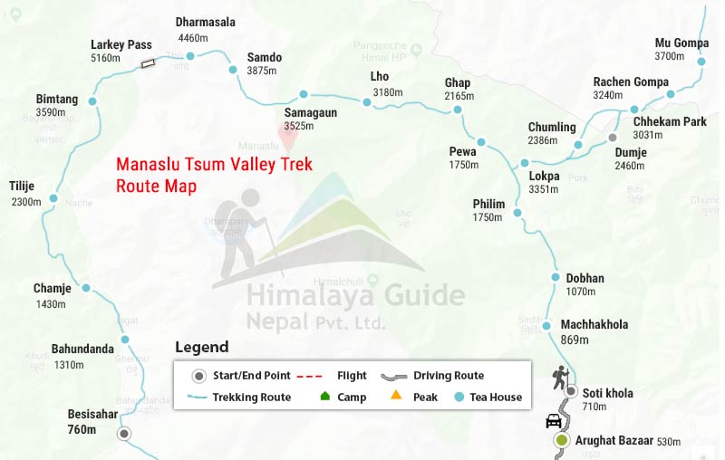 Manaslu Tsum Valley Trek Map