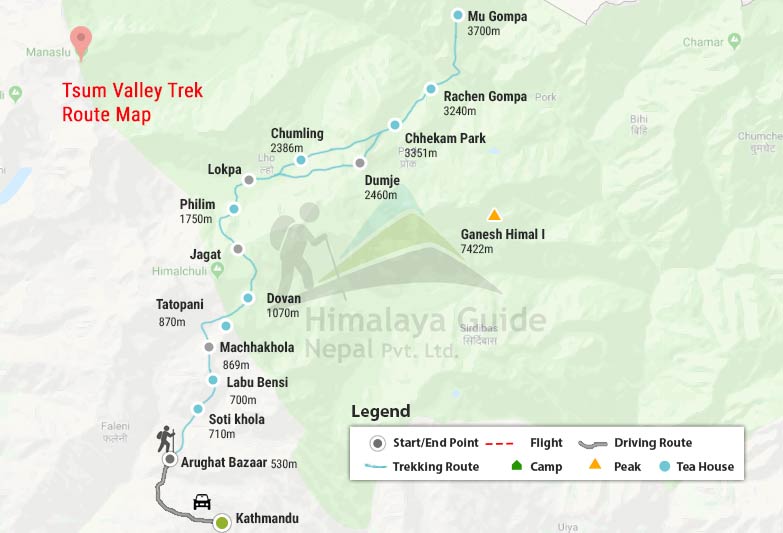 Tsum Valley Trek Map