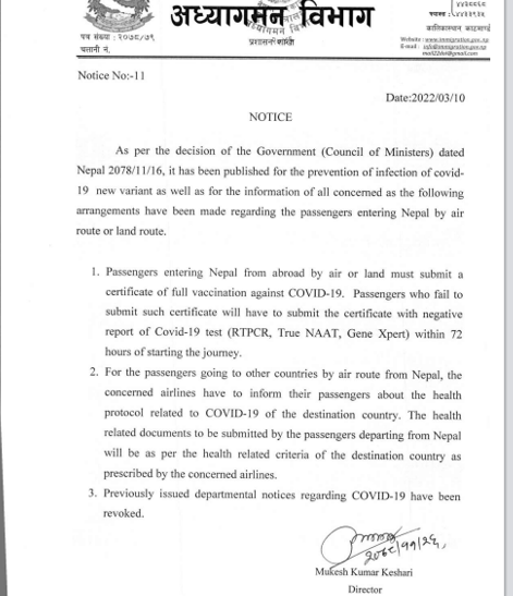 The government of Nepal has finally canceled all previously issued travel advisories on 10th March 2022