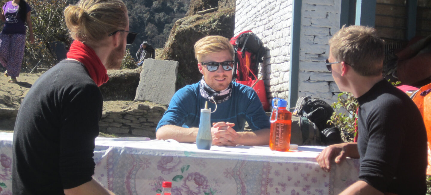 Travelers rest in the Annapurna Region Teahouse