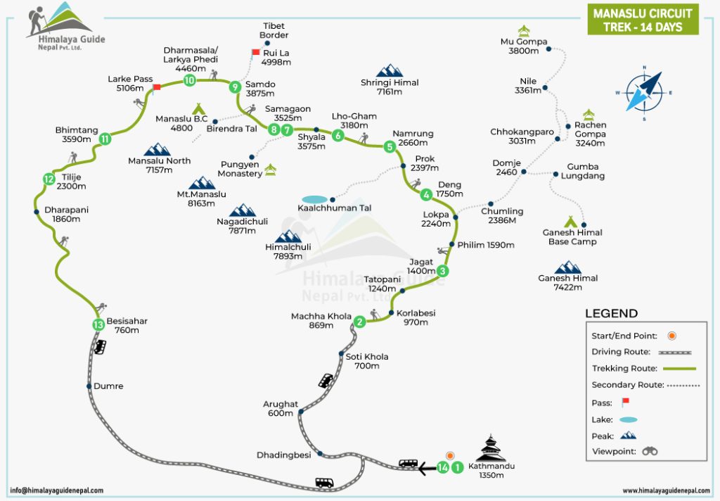 Manaslu Circuit Trek Map